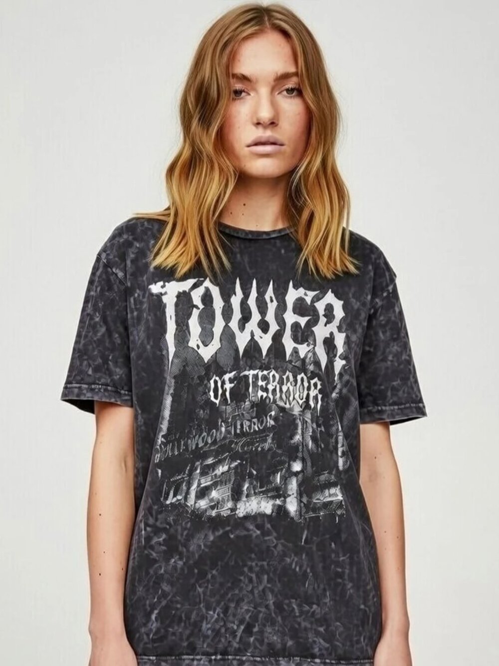 Disney Park Hop Tees shirt XL Tower of Terror grey vintage cloud-dye theme park